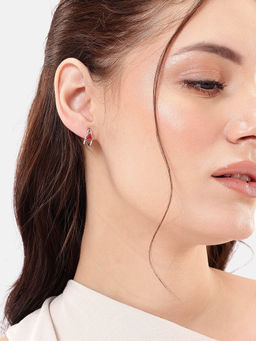 Carlton London - Rhodium Plated CZ Ruby Half Hoop Earring