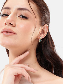 Carlton London - 18kt Gold Plated CZ Saphire Oval Drop Earrings