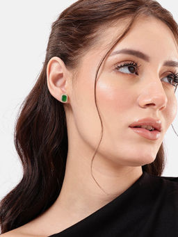 Carlton London - 18kt Gold Plated CZ Emerald Square Stud Earring