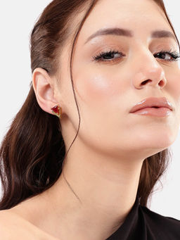 Carlton London - 18kt Gold Plated Ruby Triangular Stud Earring