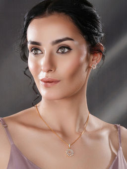 Saraf RS Jewellery - Gold Toned Cubic Zircon Studded Halo Designer Minimal Pendant Jewellery Set