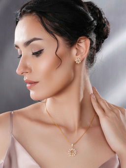 Saraf RS Jewellery - Gold Toned Cubic Zircon Studded Floral Peacock Design jewellery Set