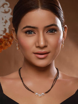 Saraf RS Jewellery - Gold Plated Zircon Studded Black Bead Mangalsutra solitaire Jewellery Set