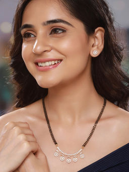 Saraf RS Jewellery - Dual Toned Black Beads CZ Studded Designer Mangalsutra Jewellery Set