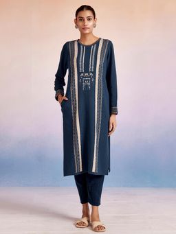 Jaipur Kurti - Teal Straight Self Design Kurta