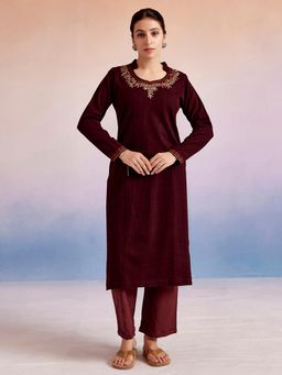 Jaipur Kurti - Maroon Embroidered Kurta