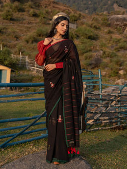 Suta - Black Mul Cotton Saree Without Blouse