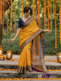 Suta - Yellow Mul Cotton with Zari Saree Without Blouse