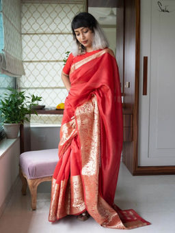 Suta - Red Cotton Silk Saree Without Blouse