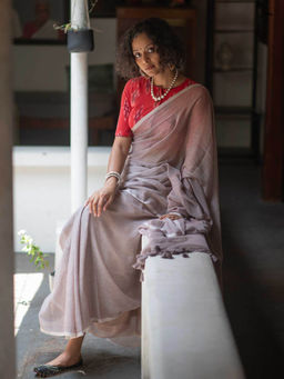 Suta - Grey Mul Cotton Saree Without Blouse