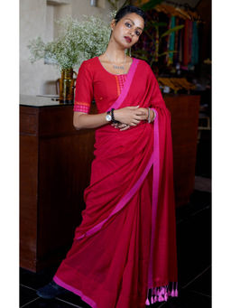 Suta - Red Cotton Saree Without Blouse