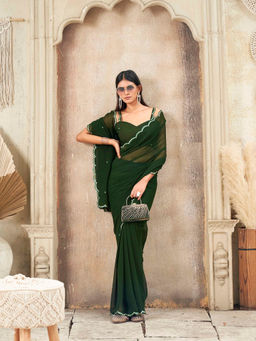 Tikhi Imli - Green Colored Organza Saree with Unstitched Blouse