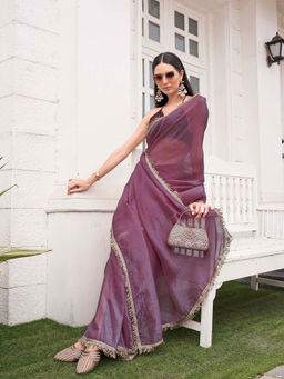 Tikhi Imli - Wine Colored Crunchy Saree with Unstitched Blouse