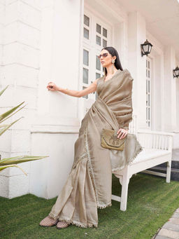 Tikhi Imli - Beige Colored Crunchy Saree with Unstitched Blouse