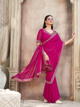 Tikhi Imli - Ready To Wear Pink Colored Poly Georgette Gown Saree Without Blouse