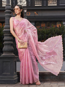 Tikhi Imli - Pink Colored Jimy Cho Saree with Unstitched Blouse