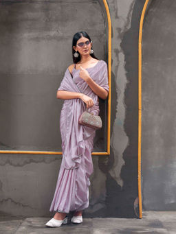 Tikhi Imli - Ready To Wear Mauve Colored Chinon Saree with Unstitched Blouse