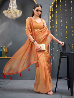 Tikhi Imli - Two Tone Orange and Gold Colored Tissue Saree with Unstitched Blouse