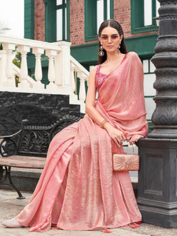 Tikhi Imli - Pink Colored Fendi Satin Saree with Unstitched Blouse