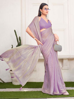 Tikhi Imli - Two Tone Mauve and Gold Colored Designer Jimmy Choo Saree with Unstitched Blouse