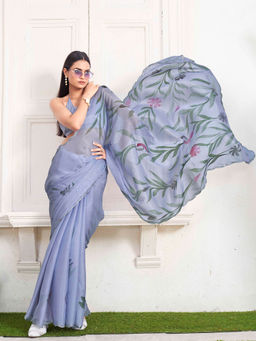 Tikhi Imli - Light Blue Colored Polyester Saree with Unstitched Blouse