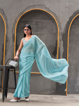 Tikhi Imli - Ready To Wear Blue Colored Saree with Unstitched Blouse