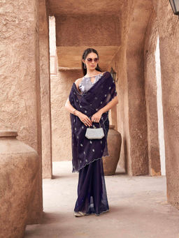 Tikhi Imli - Purple Colored Saree with Unstitched Blouse