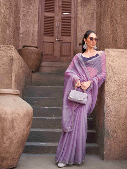 Tikhi Imli - Purple Colored Saree with Unstitched Blouse