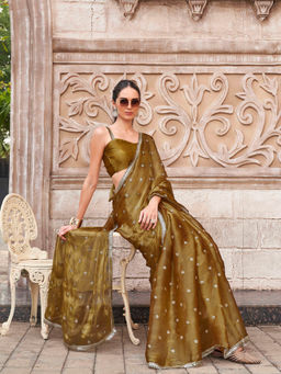 Tikhi Imli - Gold Colored Jimmy Chooo Saree with Unstitched Blouse