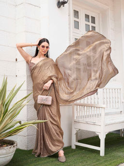 Tikhi Imli - Ready To Wear Two Tone Camel Brown Colored Jimmy Choo Saree with Unstitched Blouse