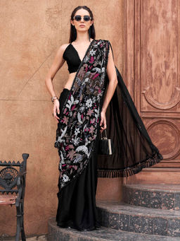 Tikhi Imli - Black Colored Designer Saree with Unstitched Blouse