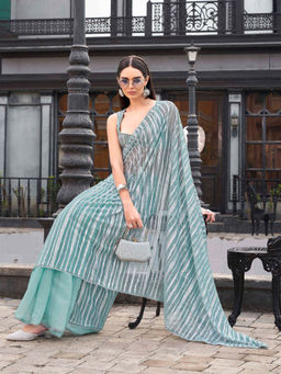 Tikhi Imli - Blue Colored Designer Satin Half and Half Saree with Unstitched Blouse