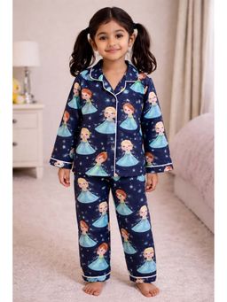 Shopbloom - Elsa Snow Princess Navy Print Long Sleeve Kids Top and Pyjama Set