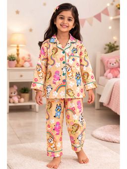 Shopbloom - Orange Flower Print Long Sleeve Kids Top and Pyjama Set