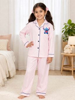 Shopbloom - Pink Stitchy Nights Print Long Sleeve Kids Top and Pyjama Set