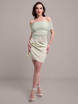 IKI CHIC - Green Ruched Tube Top and Falling Skirt Pattern Mini Dress