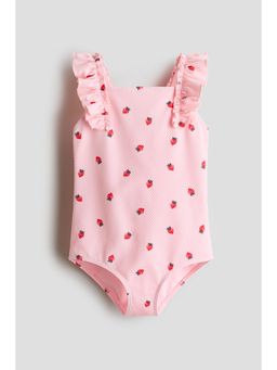 H&M - Girls Pink Frill-Trimmed Textured Swimsuit