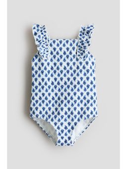 H&M - Girls Black Frill-Trimmed Textured Swimsuit