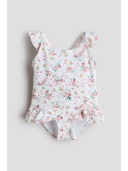 H&M - Girls White Floral-Print Swimsuit