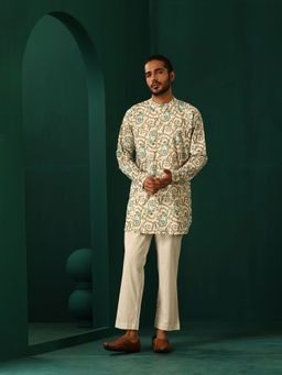 trueBrowns - Men's Blue Floral Kurta with Pant (Set of 2)