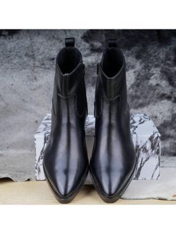 Mille Dollari - Men Black Leather Casual Boots with Side Zip and Low Heel