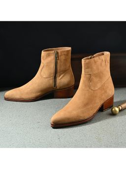 Mille Dollari - Mens Tan Casual Boots with Side Zip and Stacked Heel