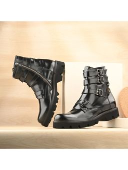 Mille Dollari - Men Black Leather Buckle Boots