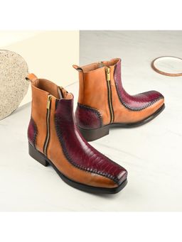 Mille Dollari - Men Brown Textured Casual Boots with Side Zip
