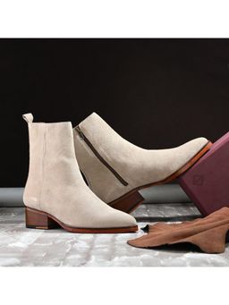 Mille Dollari - Mens Beige Casual Boots with Side Zip and Wooden Heel