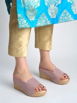 Shoetopia - Embellished Comfort Pink Heels For Women