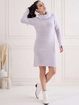 Creative Line - Lavender Self Design Knitted Sweater Dress