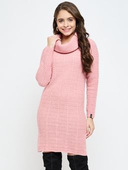Creative Line - Peach Self Design Knitted Sweater Dress