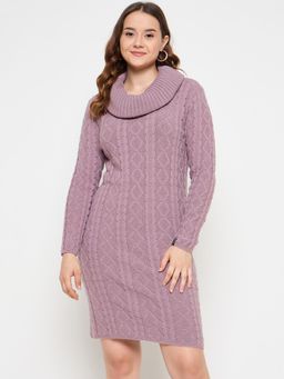 Creative Line - Mauve Self Design Knitted Sweater Dress
