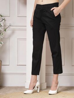 Indibelle - Black Viscose Lycra Straight Fit Trouser